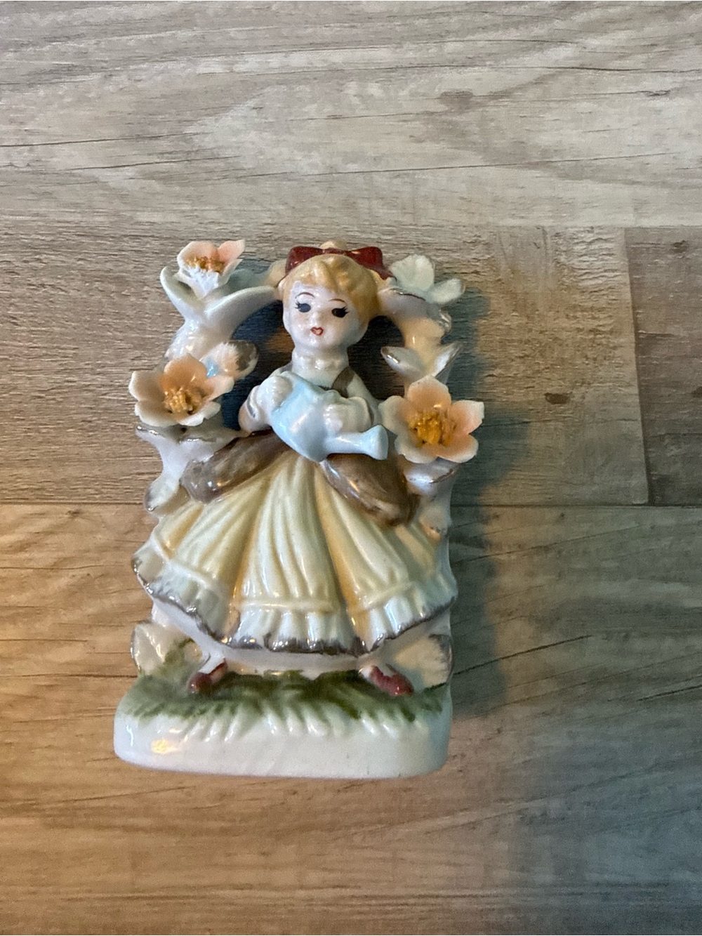 Porcelain Girl Figurine in Cream and Pastel Colors - Decorative Home Accent